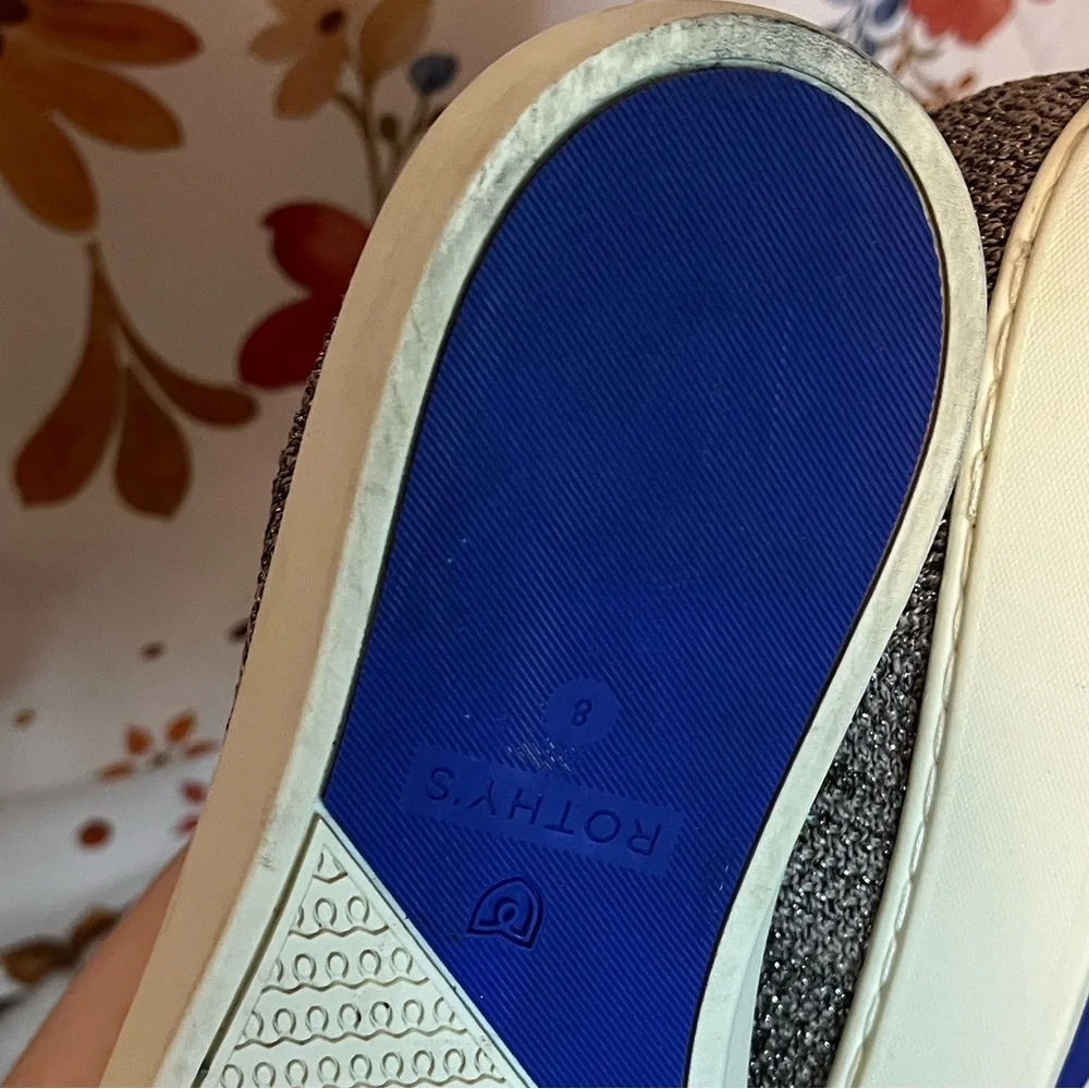 Rothy’s Womens 8 The Original Slip On Sneaker Knit Pink Gold Black Metallic City